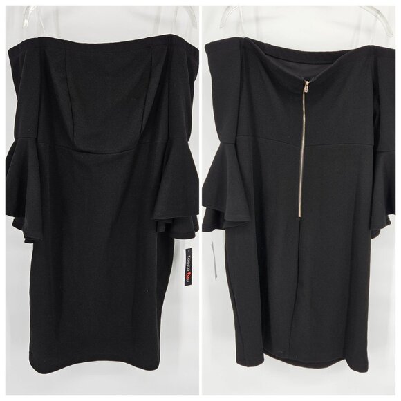 Teeze Me Off The Shoulder Midi Dress Plus 14W Black Ruffled Sleeves LBD Party - Picture 1 of 11